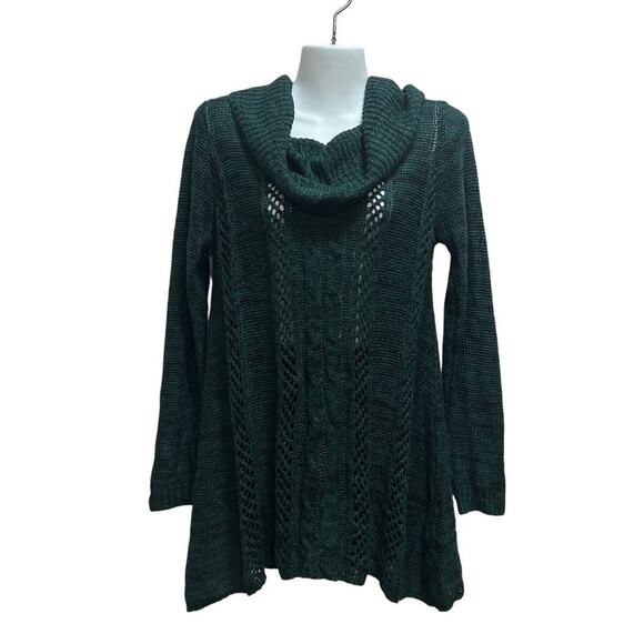 Boho Knit Sweaters (2) S/M Dark Green/Tan/Black Cowl Neck Foldover Cozy Cottage - Picture 4 of 12